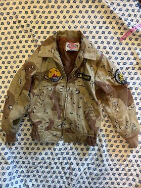 Vintage Dickies Kids' Desert Camo U.S. Army Patch Jacket - Tan/Brown medium